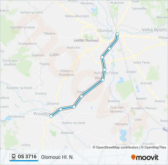 OS 3716 vlak Mapa linky