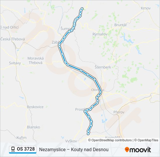 Поезд OS 3728: карта маршрута