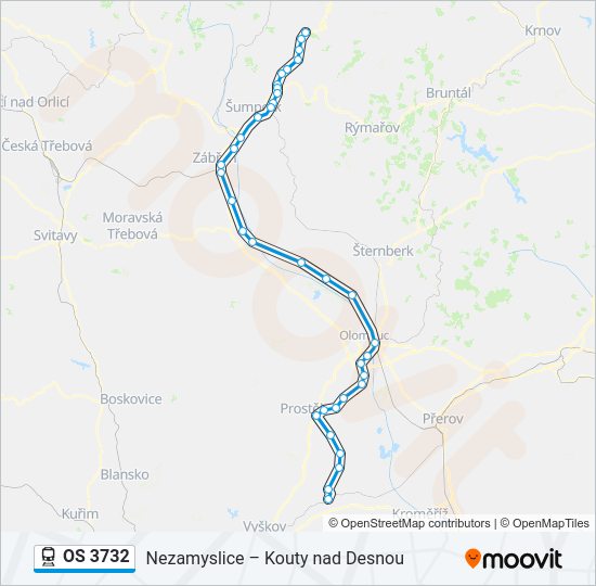 Поезд OS 3732: карта маршрута