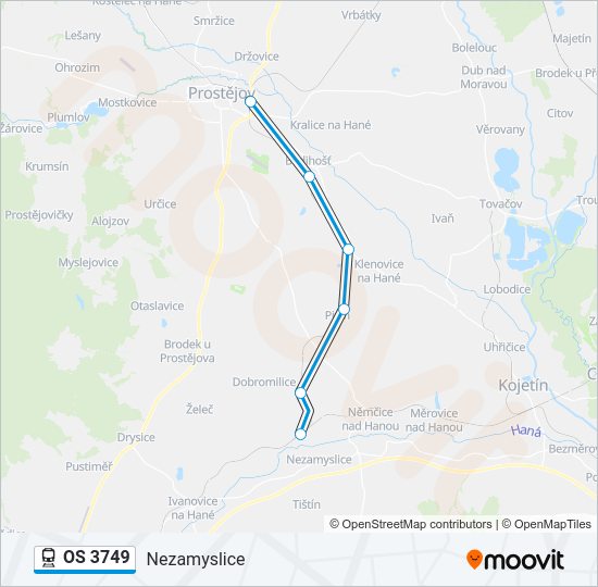 Поезд OS 3749: карта маршрута