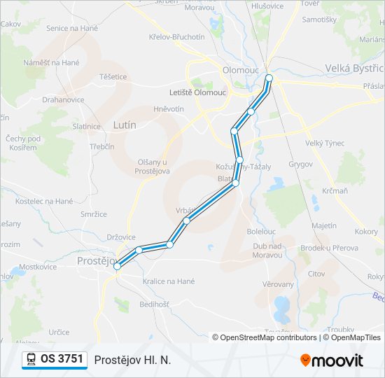 Поезд OS 3751: карта маршрута