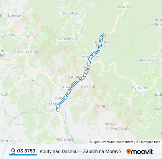 Поезд OS 3753: карта маршрута