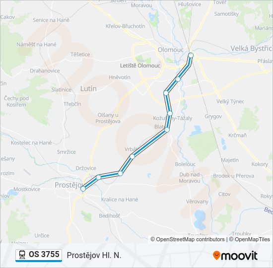 Поезд OS 3755: карта маршрута