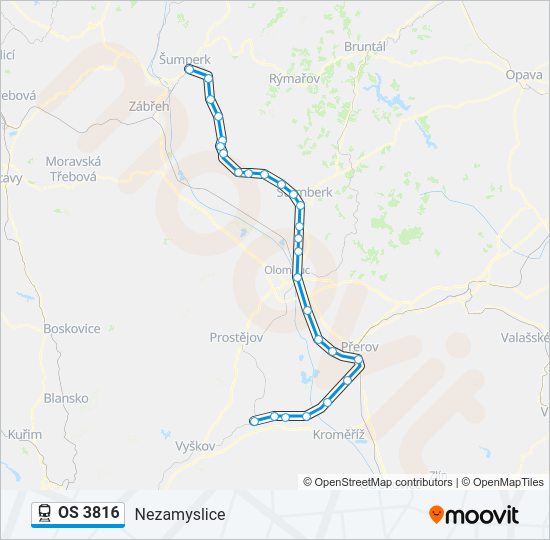 Поезд OS 3816: карта маршрута