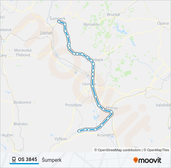 Поезд OS 3845: карта маршрута