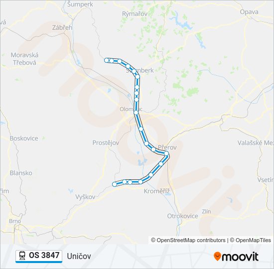 Поезд OS 3847: карта маршрута