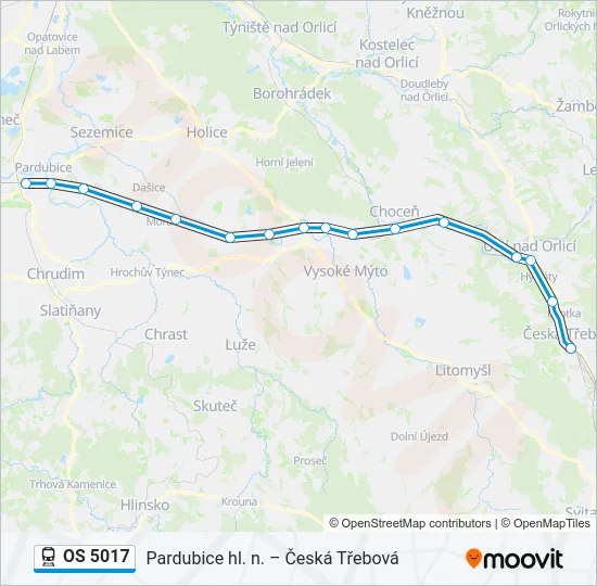 Поезд OS 5017: карта маршрута