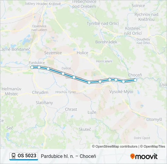 Поезд OS 5023: карта маршрута