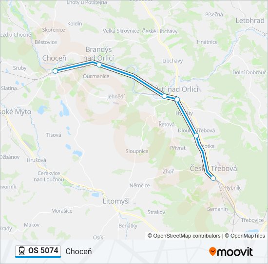 Поезд OS 5074: карта маршрута
