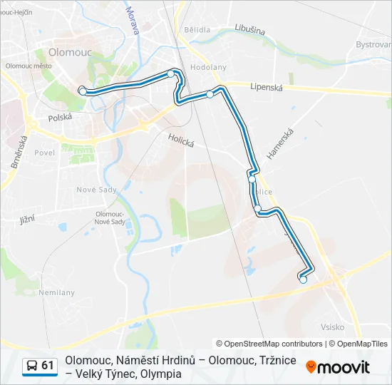 Автобус 61: карта маршрута