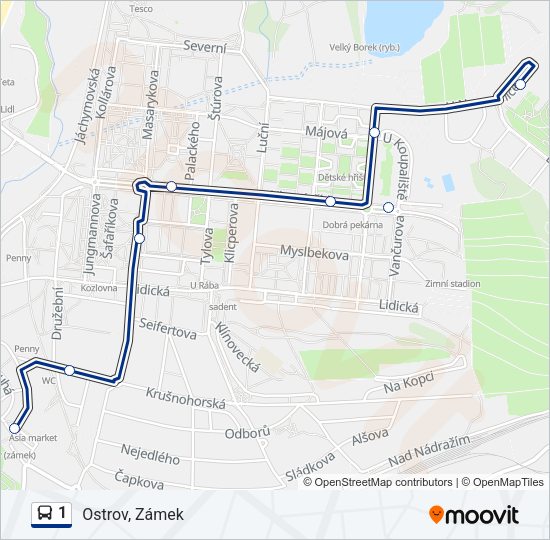 Автобус 1: карта маршрута