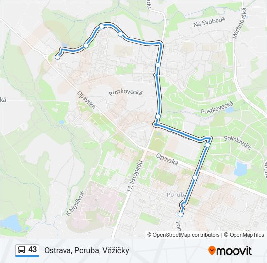 Автобус 43: карта маршрута
