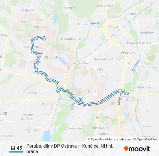 Автобус 45: карта маршрута