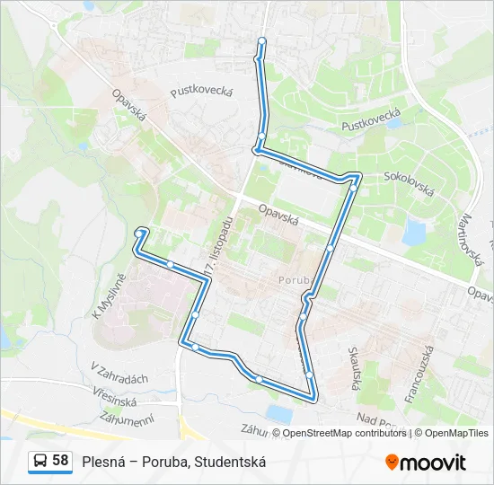 Автобус 58: карта маршрута