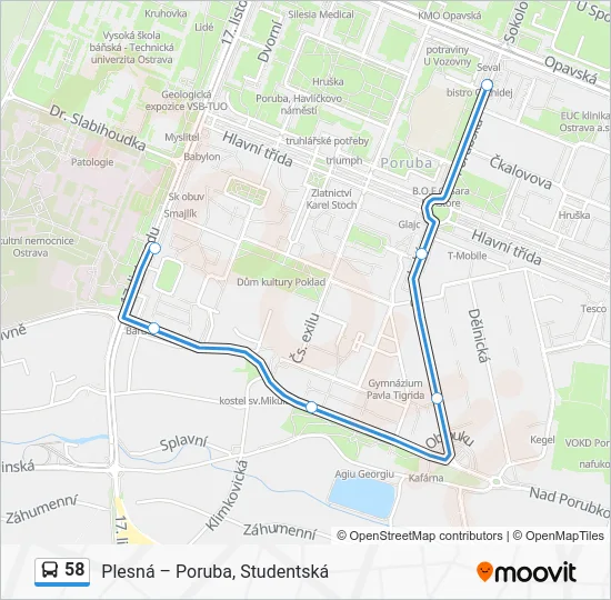 Автобус 58: карта маршрута