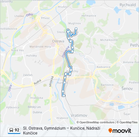 Автобус 92: карта маршрута