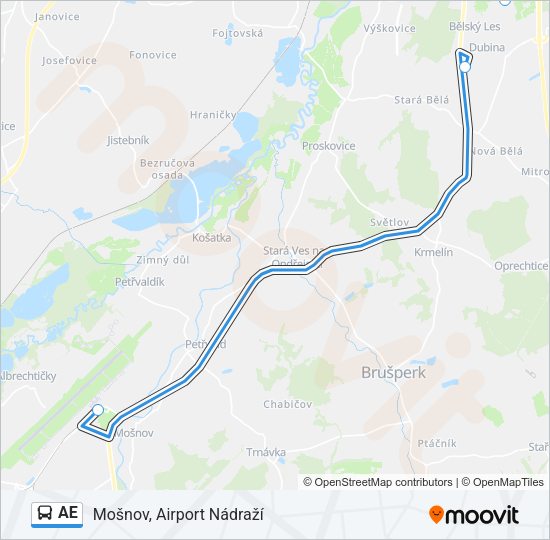 Автобус AE: карта маршрута