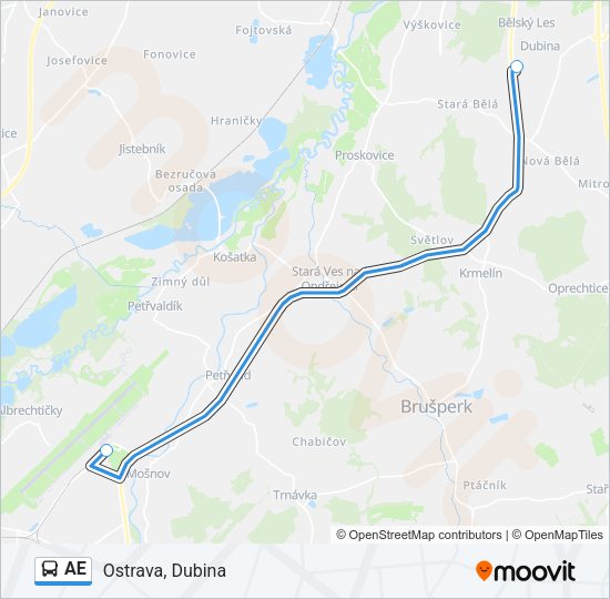 Автобус AE: карта маршрута