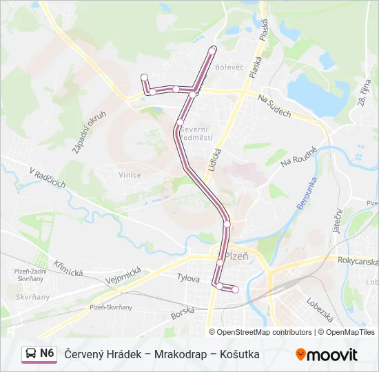 Автобус N6: карта маршрута