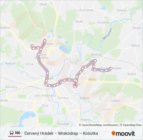 Автобус N6: карта маршрута