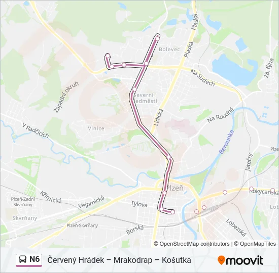 Автобус N6: карта маршрута