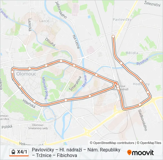 Трамвай X4/1: карта маршрута