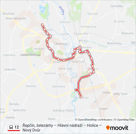 12 autobus Mapa linky