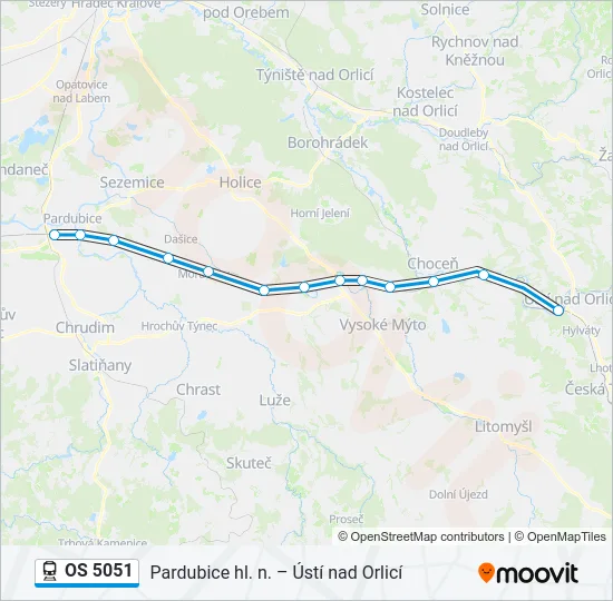 Поезд OS 5051: карта маршрута