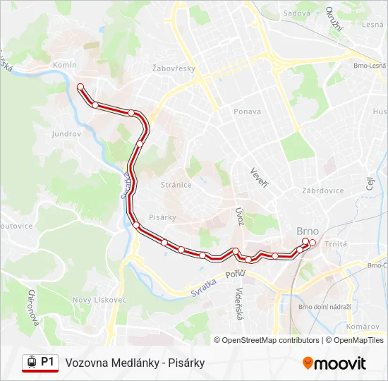 Трамвай P1: карта маршрута