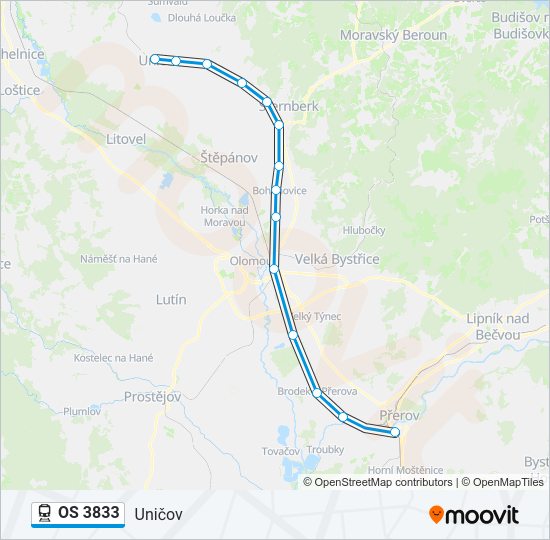 Поезд OS 3833: карта маршрута