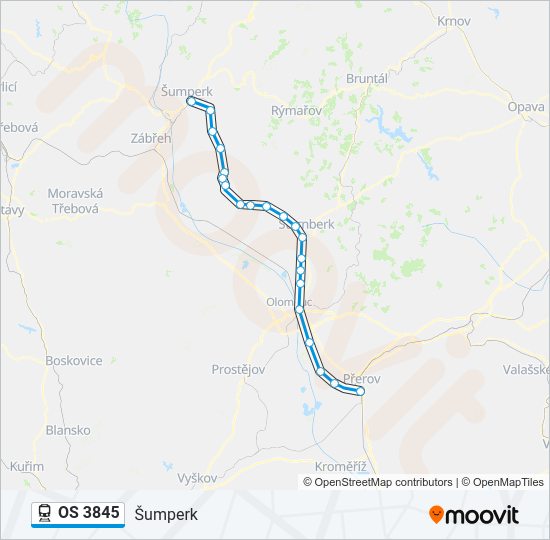 Поезд OS 3845: карта маршрута