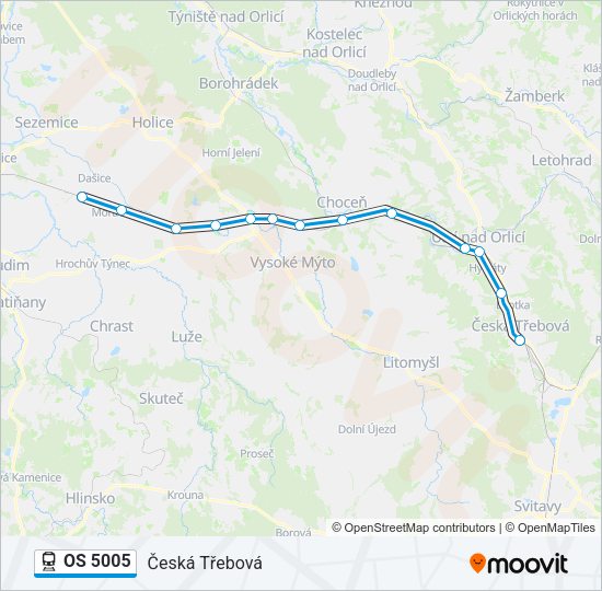 Поезд OS 5005: карта маршрута