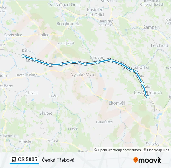 Поезд OS 5005: карта маршрута