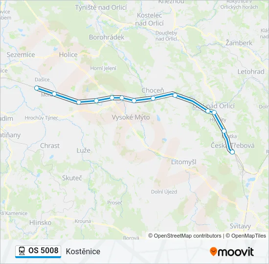 Поезд OS 5008: карта маршрута