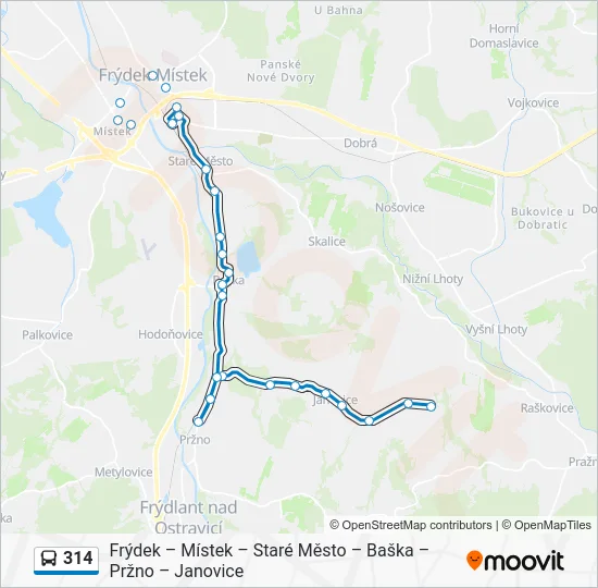 Автобус 314: карта маршрута