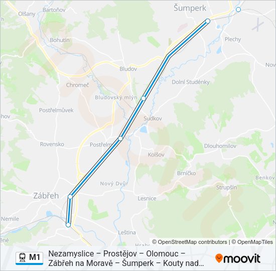 Поезд M1: карта маршрута