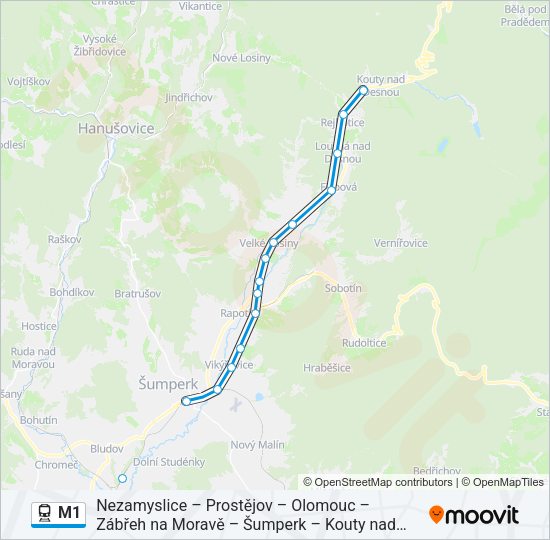 Поезд M1: карта маршрута