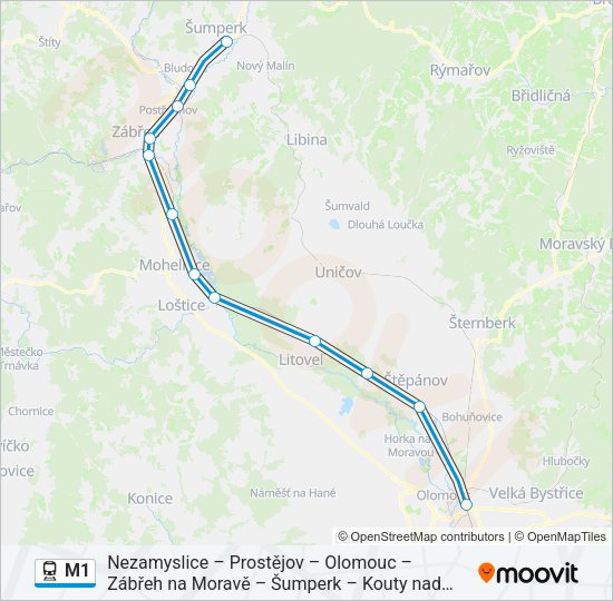 Поезд M1: карта маршрута
