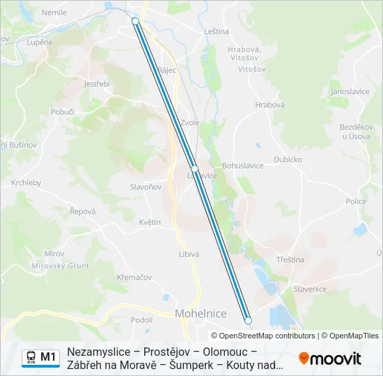 Поезд M1: карта маршрута