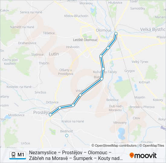 Поезд M1: карта маршрута