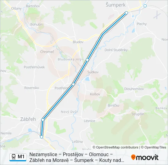 Поезд M1: карта маршрута