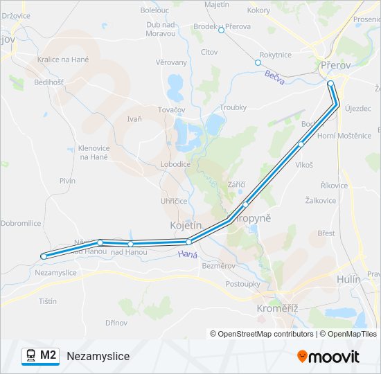 Поезд M2: карта маршрута