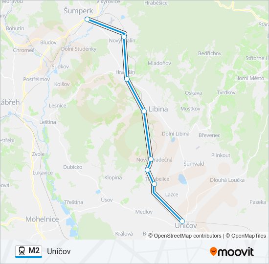 Поезд M2: карта маршрута