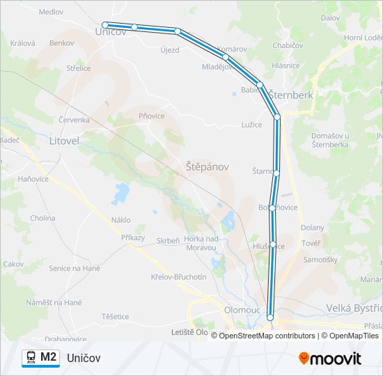 Поезд M2: карта маршрута