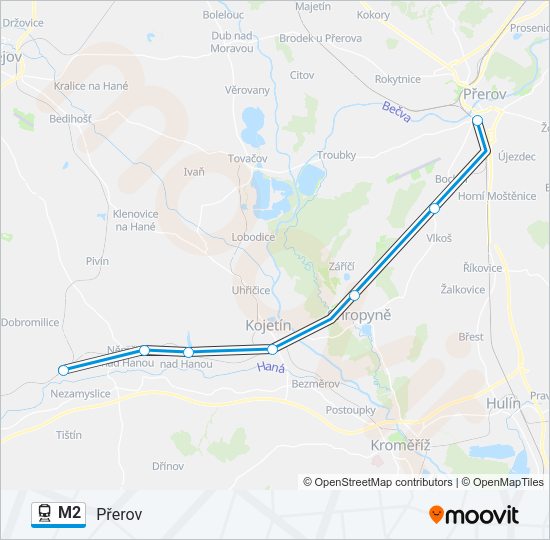 Поезд M2: карта маршрута