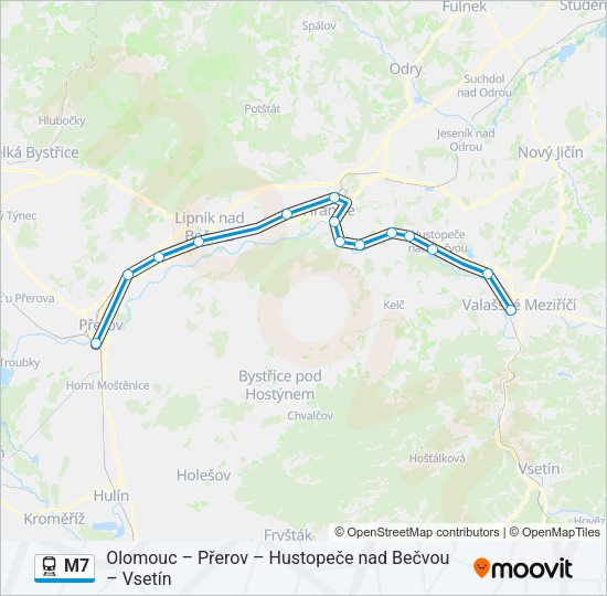 Поезд M7: карта маршрута