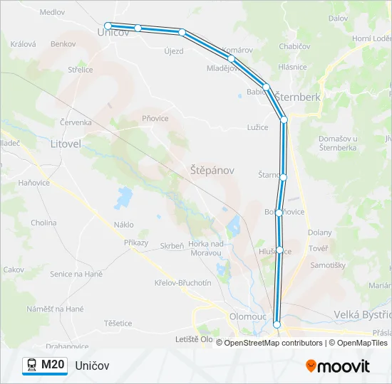 Поезд M20: карта маршрута