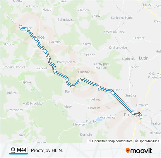 Поезд M44: карта маршрута