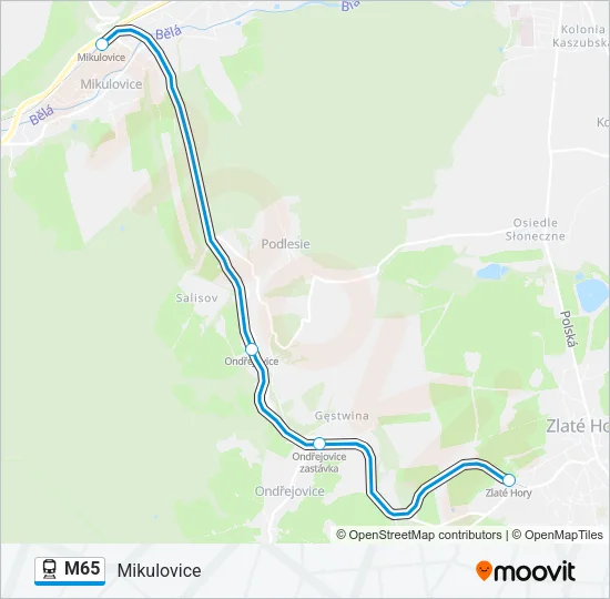 Поезд M65: карта маршрута