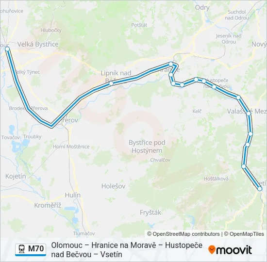Поезд M70: карта маршрута